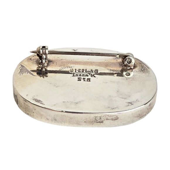 Inger K Sterling Silver 925 and Onyx Modernist Brooch‎ Vintage Signed - Picture 5 of 6